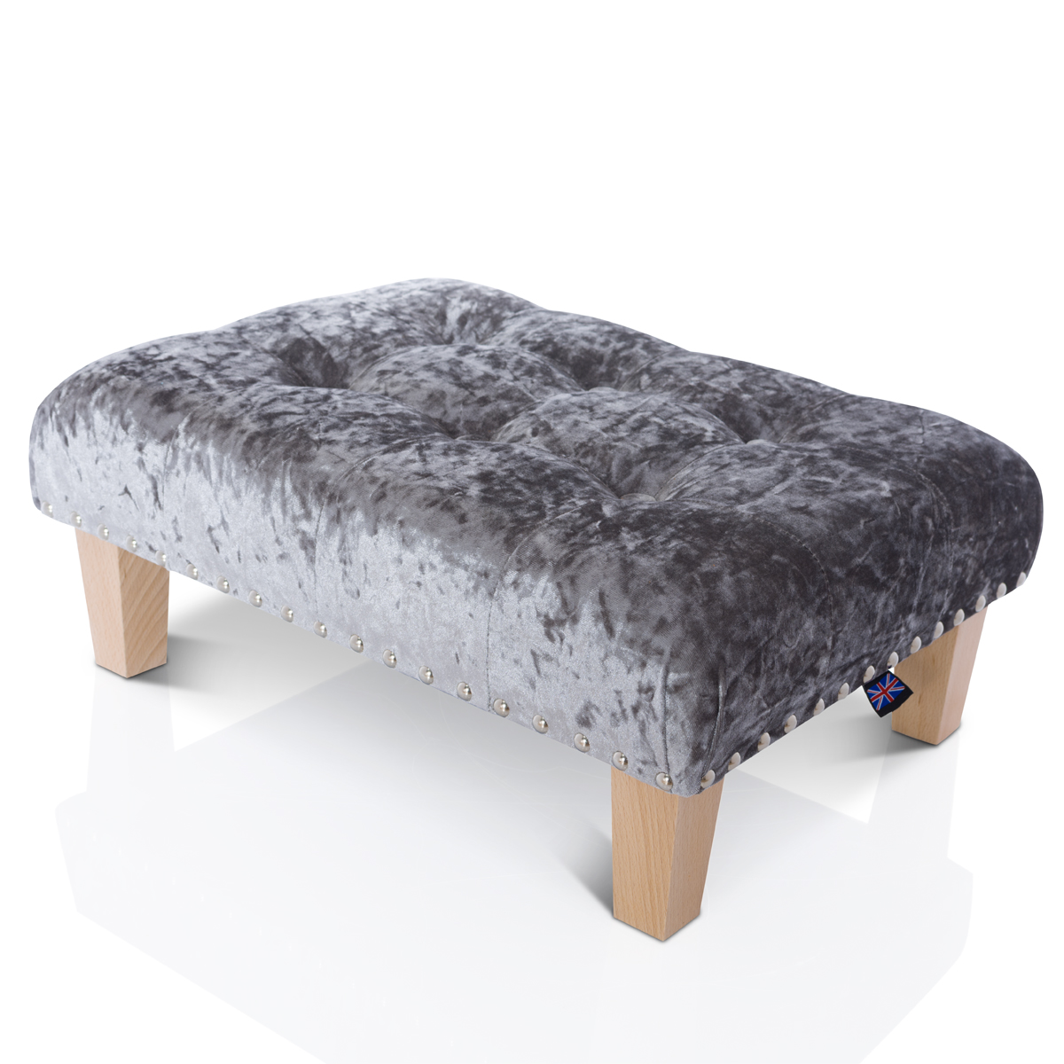 NEW BUTTONED FOOTSTOOL CRUSHED VELVET OTTOMAN FOOT REST SMALL