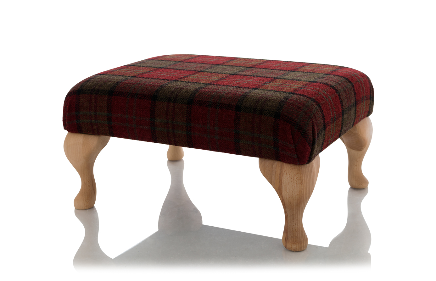 NEW FOOTSTOOL QUEEN ANNE OTTOMAN RED TARTAN CHECK FABRIC STOOL FOOTREST
